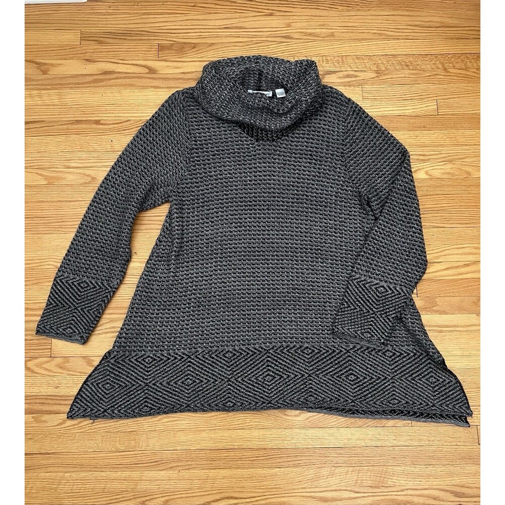 Eight Eight Eight Cowl Neck Tunic Sweater 100% Cotton Sz XL Geometric BlackWhite